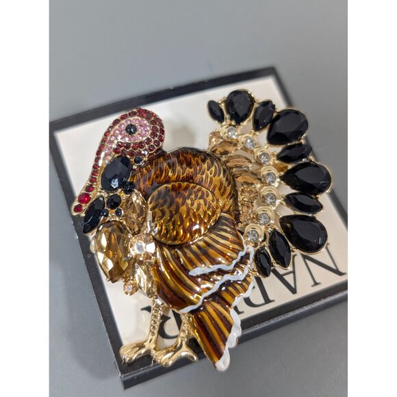 Napier Thanksgiving Turkey Brooch Fall Autumn Rhinestone NEW - Picture 1 of 7
